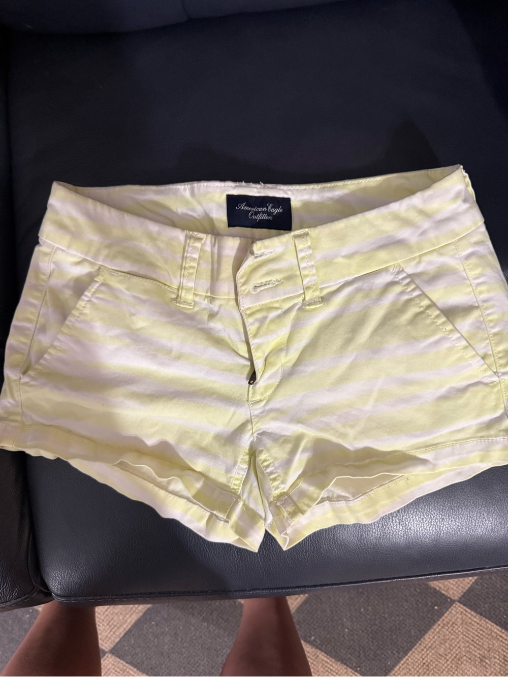 American Eagle Outfitters Yellow and White Striped Women's Jean Shorts